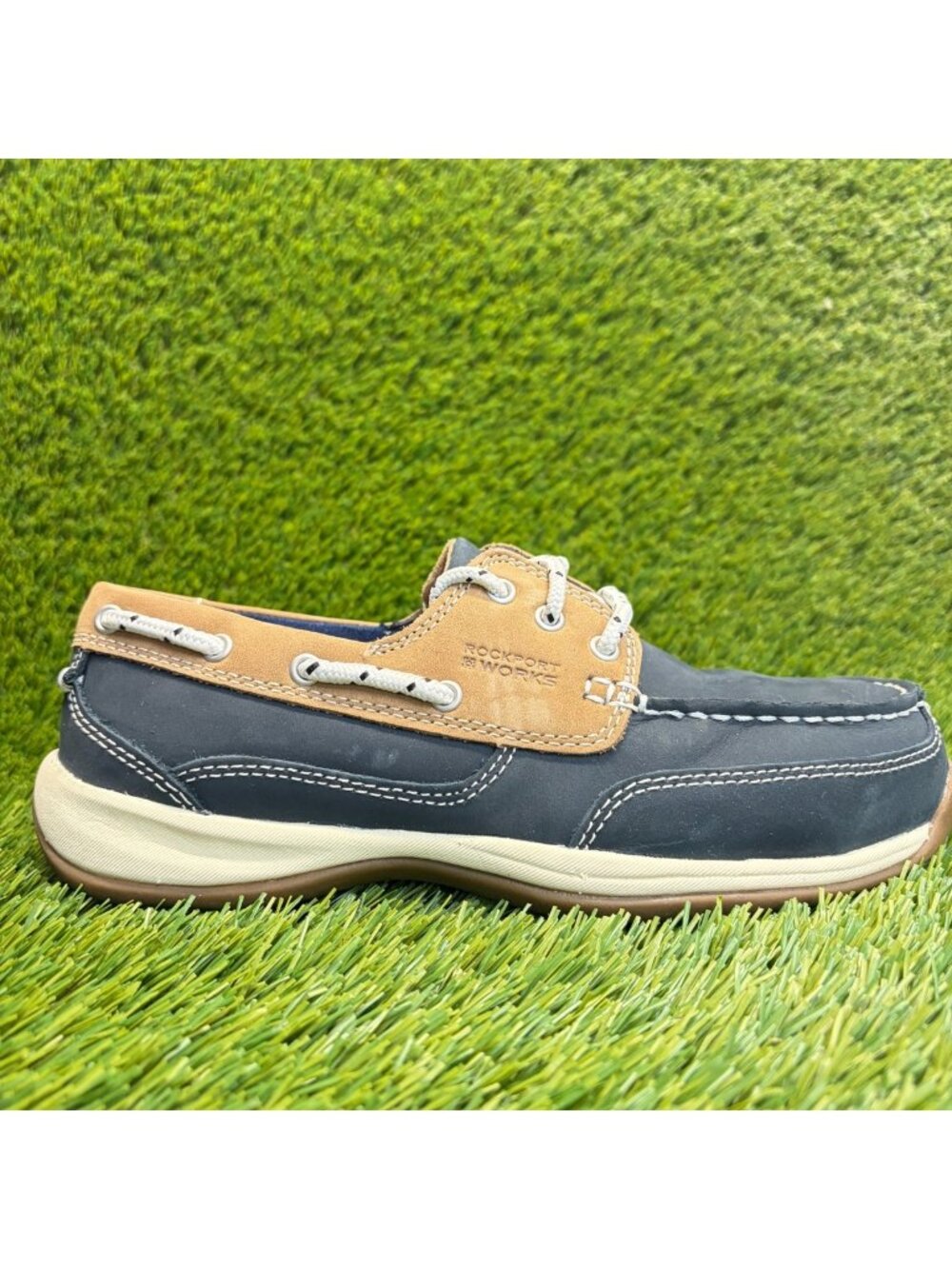 Rockport Sailing Club Womens Size 9 Blue Brown Steel Toe Safety Work Boat Shoes